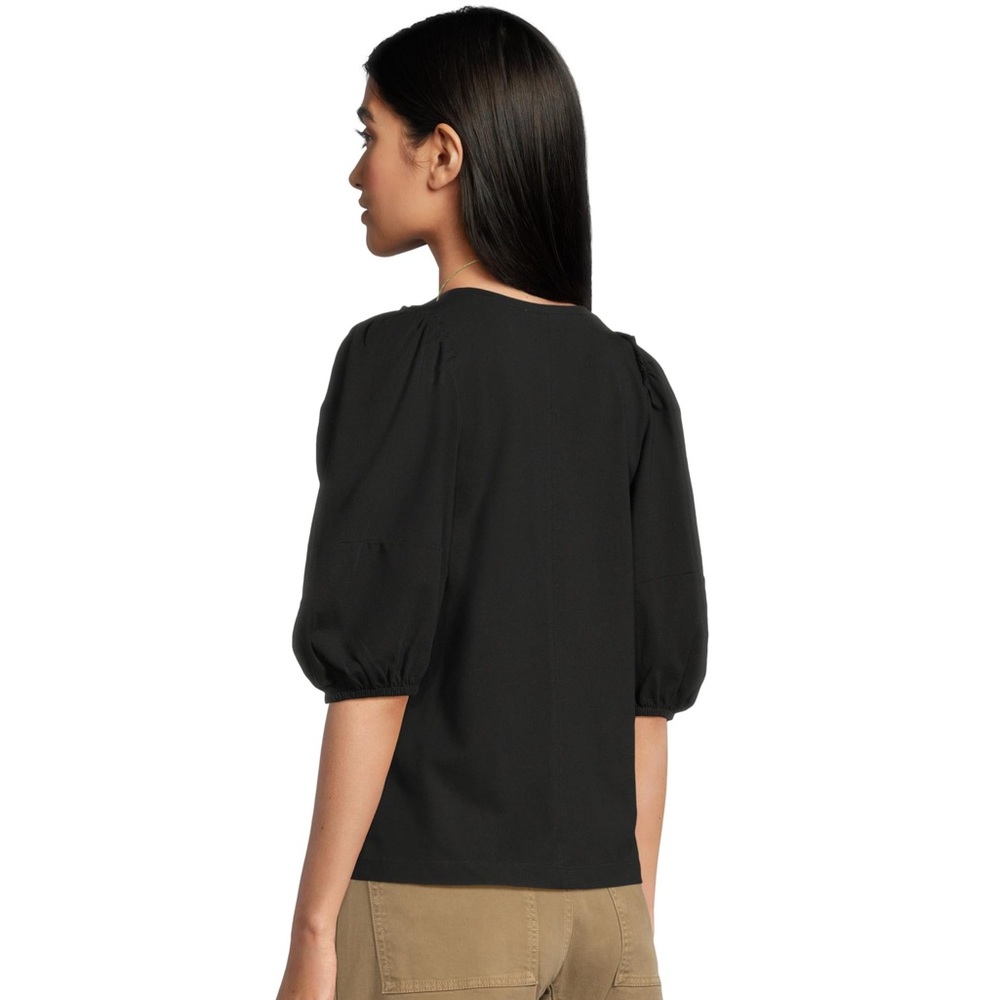 Madewell Black V-Neck Puff Sleeve Short Sleeve Top - Picture 2 of 3